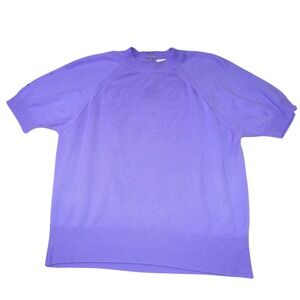 Vintage Duvet Purple Short Sleeve Knit Sweater Top Size L Zipper Back